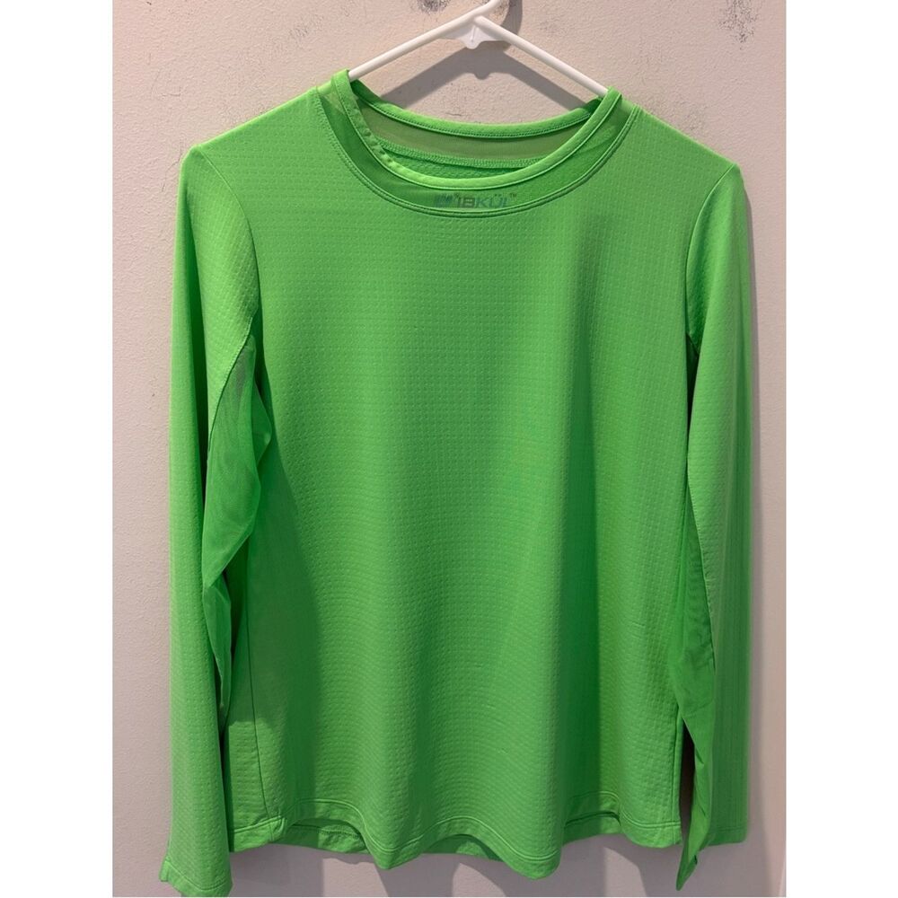 IBKUL Women's lime Green Long Sleeve Jersey UPF 50+ mesh details size medium